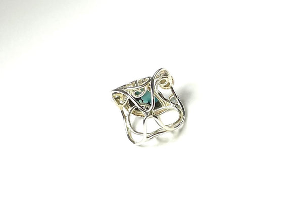 SS Turquoise, Pearl, and Blue Topaz Wide Ring Size 6