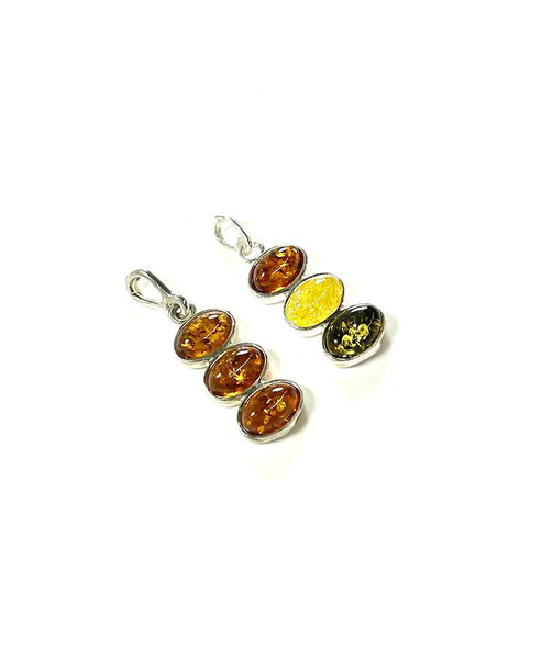 SS Amber Three Oval Pendant