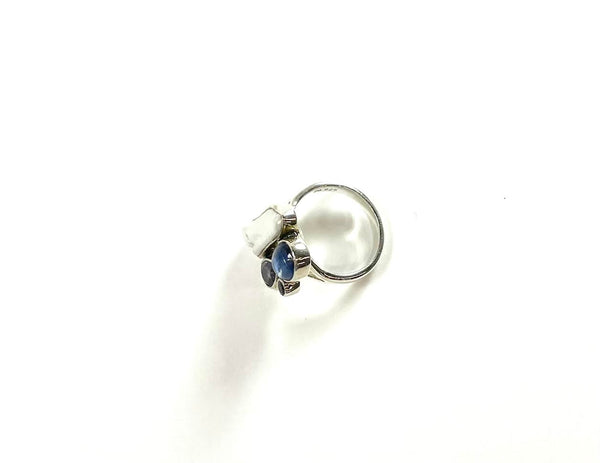 SS Stick Pearl, Kyanite, and Iolite Ring Size 7.75