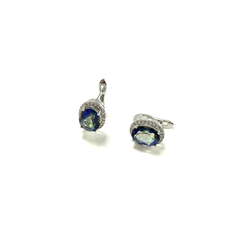 SS Neptune Garden Topaz and CZ Oval Earrings