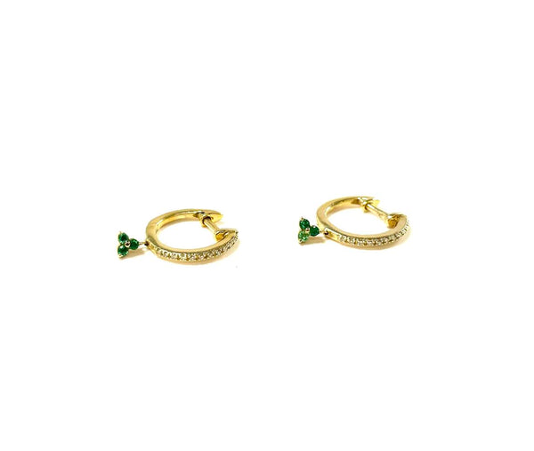 14K Emerald and Diamond Huggie Hoop Earrings