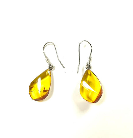 SS Amber Faceted Pear Dangle Earrings