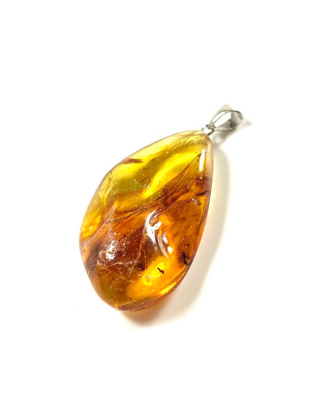 SS Amber Pear Nugget Pendant