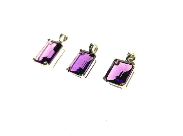 SS Created Amethyst Rectangle Assorted Size Pendants