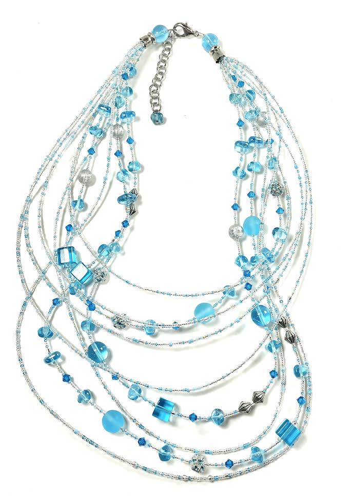 NPS Art Glass Turquoise Cascade 9 Strand Beaded Necklace