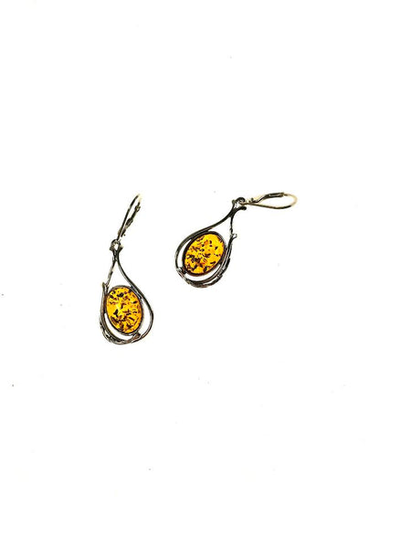 SS Amber Oval Teardrop Dangle Earrings
