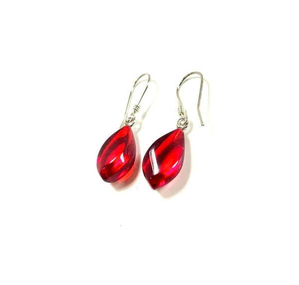 SS Apple Amber Leaf Dangle Earrings