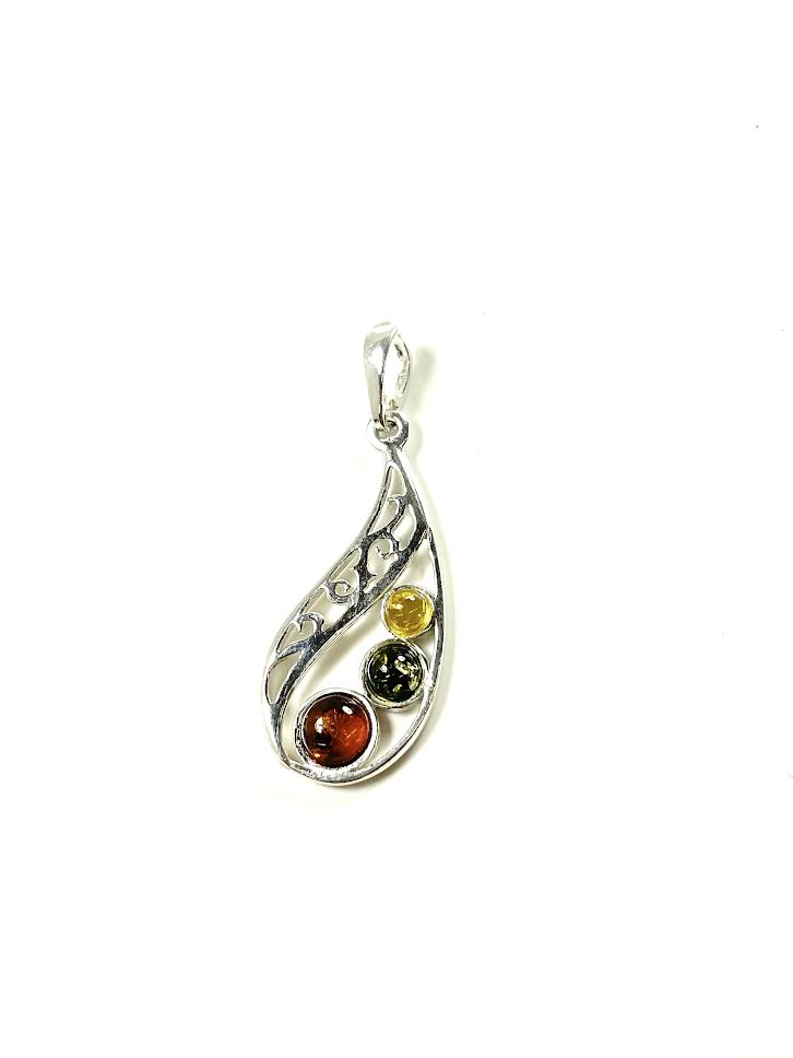 SS Amber Multicolor Teardrop Pendant