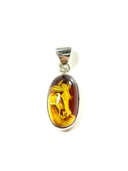 SS Amber Horse Carved Pendant