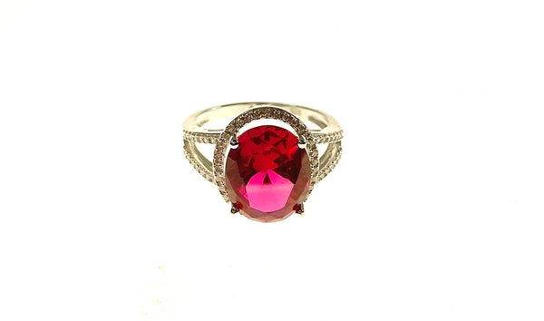 SS Created Ruby and CZ Ring Size 7