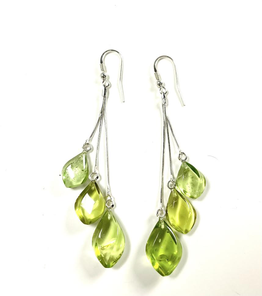 SS Caribbean Amber Three Leaf Dangle Earrings