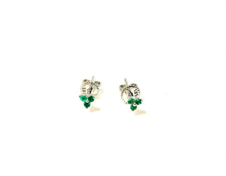 SS Created Emerald and CZ Flower Stud Earrings