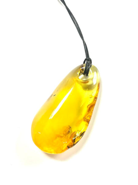 Assorted Amber Nugget Leather Drop Necklace