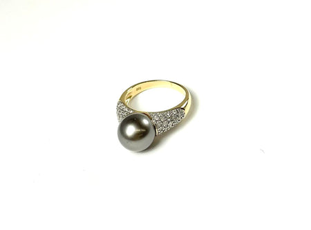 14K Tahitian Pearl and Diamond Ring Size 7