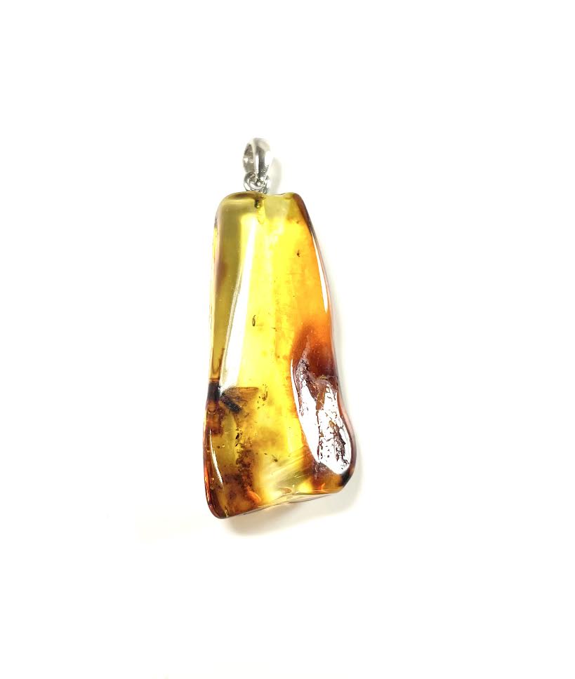 SS Amber Variegated Rectangle Pendant with Visible Insect