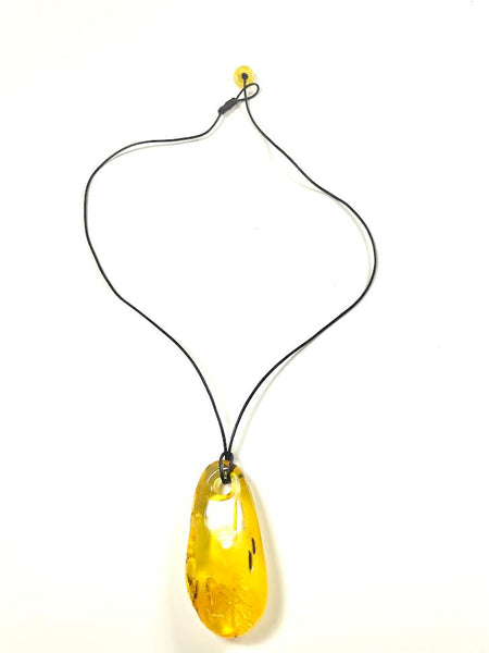 Assorted Amber Nugget Leather Drop Necklace