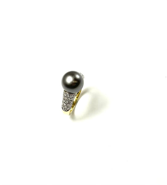 14K Cultured Pearl and Diamond Ring Size 7