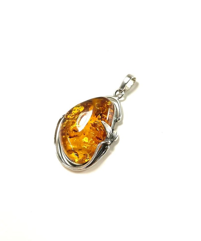 SS Amber Nugget with Border Pendant