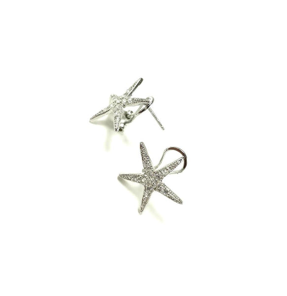 SS CZ Starfish Omega Back Earrings