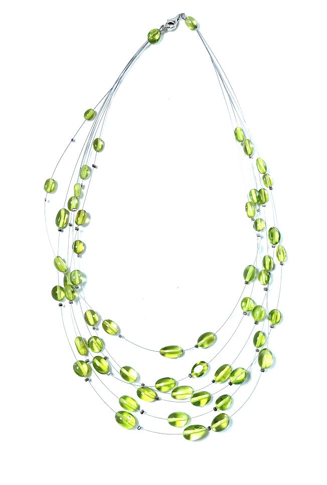 SS Caribbean Amber Nugget 6 Strand Wire Necklace