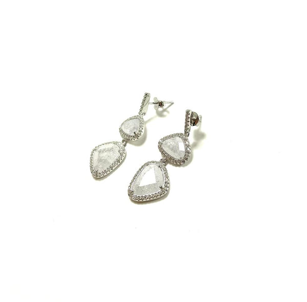 SS Quartz Crystal and CZ Freeform Dangle Earrings