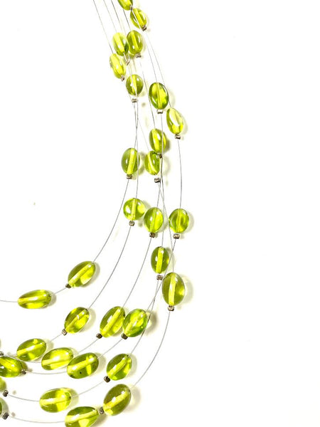 SS Caribbean Amber Nugget 6 Strand Wire Necklace