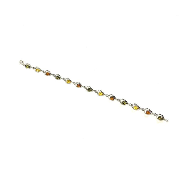 SS Amber Multicolor Pear Bezel Bracelet