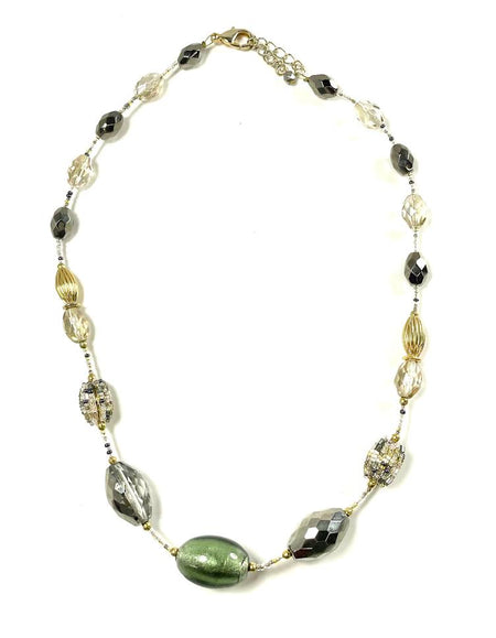 Carved Amber Barrel and Biwa Stick Pearl Necklace