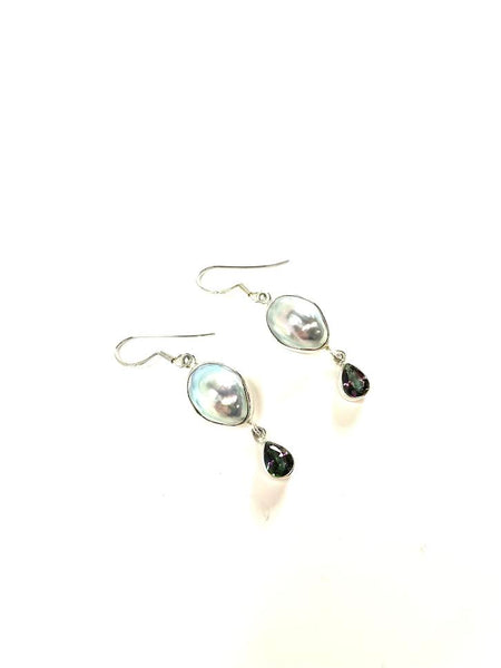 SS Pearl and Mystic Topaz Dangle Earrings