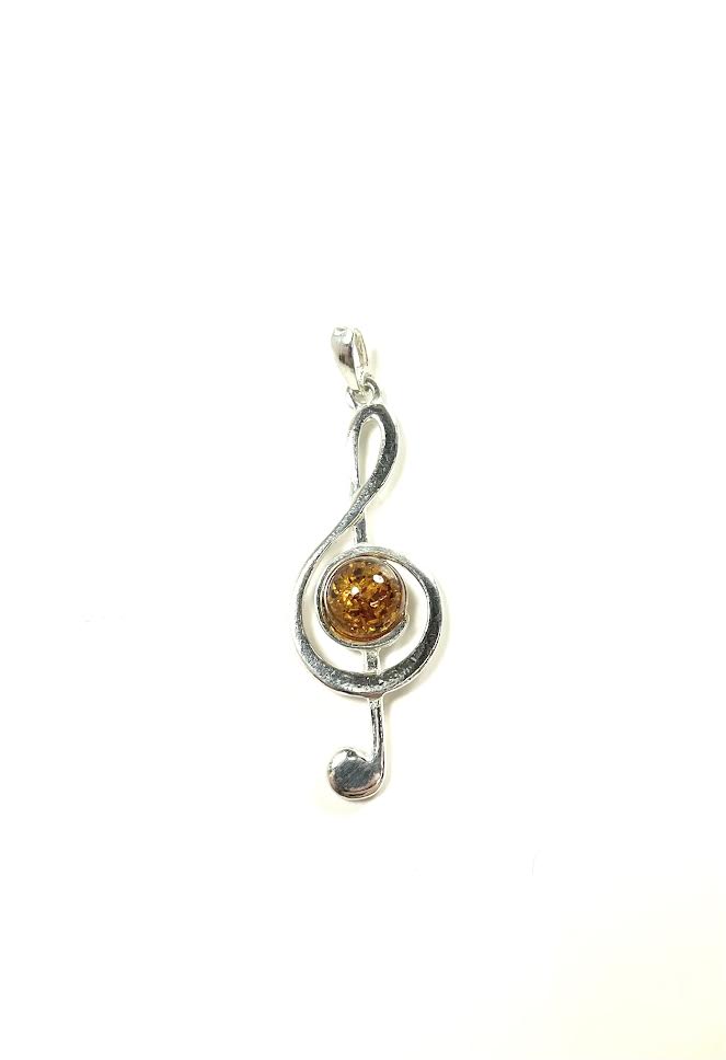 SS Amber Treble Clef Pendant