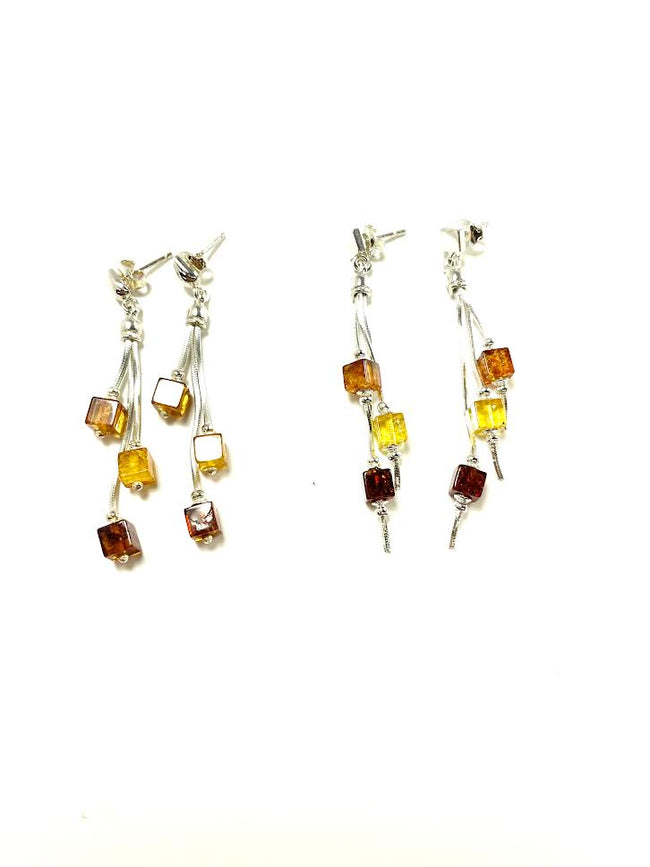 SS Amber Multicolor Cube Dangle Earrings