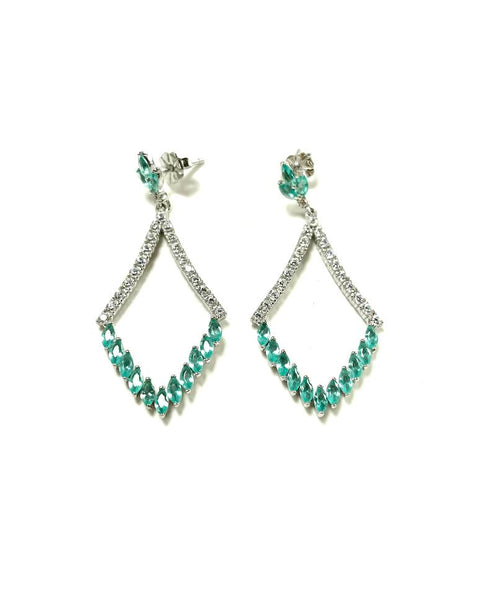 SS Created Emerald and CZ Drop Earrings