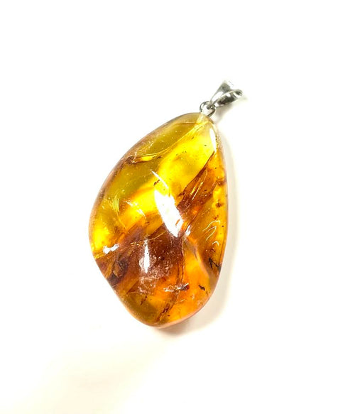 SS Amber Pear Nugget Pendant