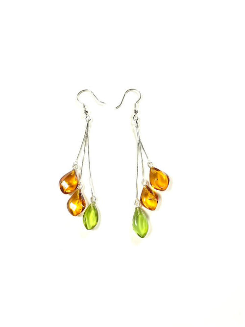 SS Amber Multicolor Leaf Dangle Earrings