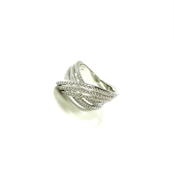 SS CZ Multirow Crossover Ring Size 8