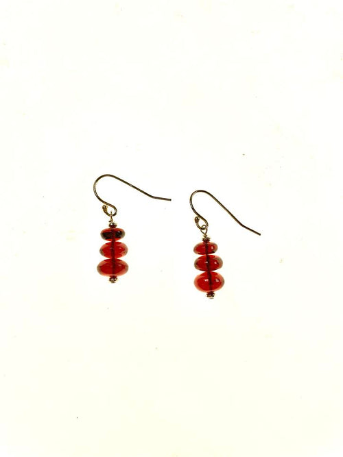 SS Garnet Three Bead Earrings