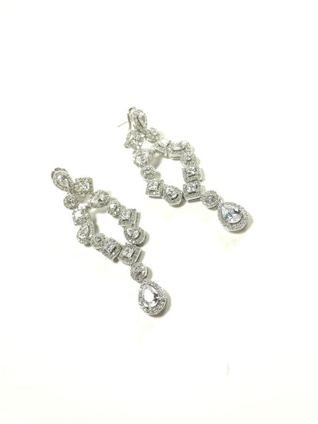 SS CZ Multi-Shape Two Row Dangle Earrings