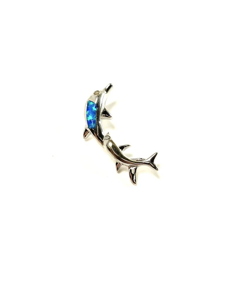 SS Created Opal Two Dolphins Pendant