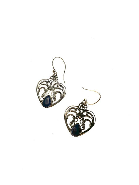 SS Lapis Pear Heart Earrings