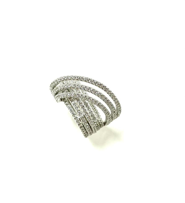 SS CZ Multirow Crossover Ring Size 8