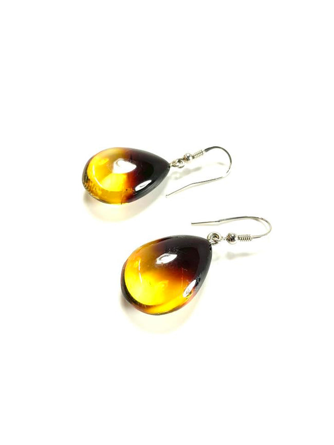 SS Amber Variegated Pear Dangle Earrings