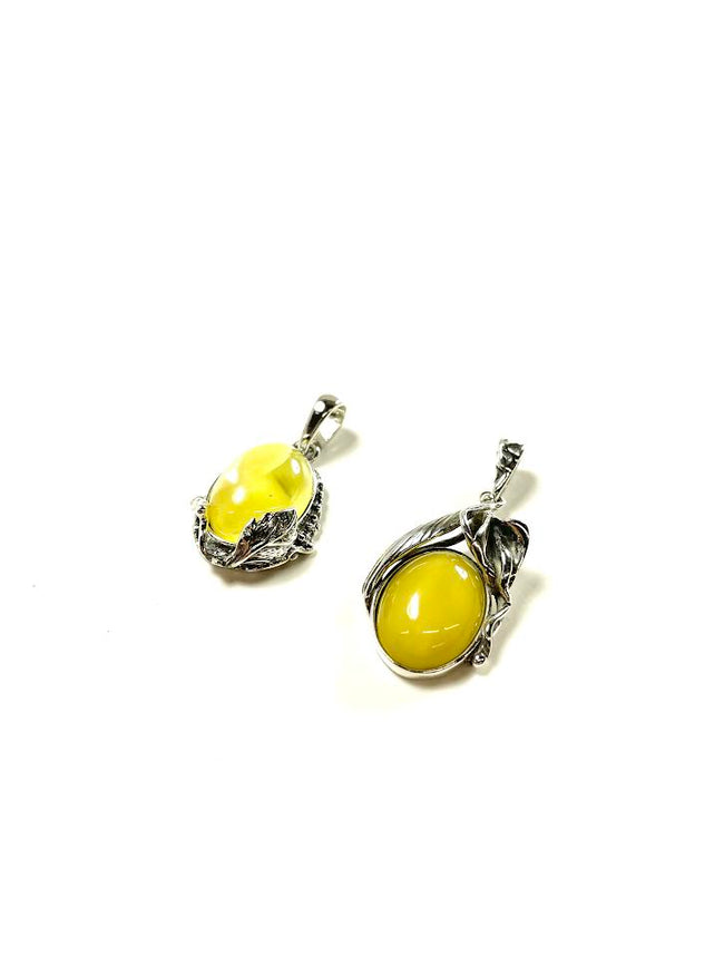 SS Butterscotch Amber Leaf Pendants