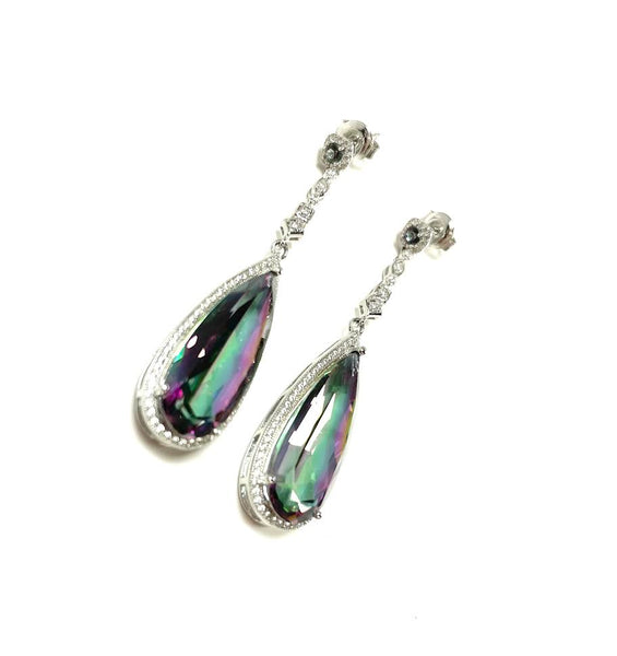 SS Mystic Topaz and CZ Pear Dangle Earrings