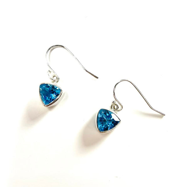 SS Blue Topaz Triangle Dangle Earrings