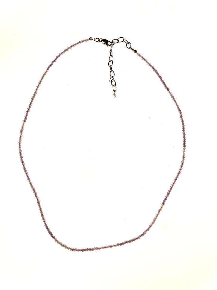 SS Amethyst Variegated Faceted Bead Adjustable Necklace