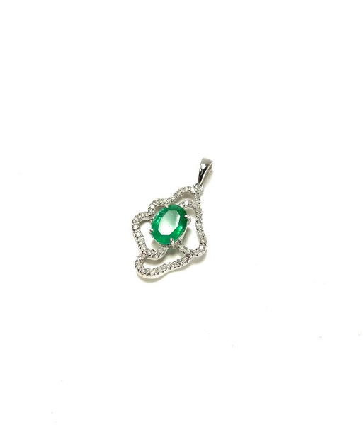 14KW Emerald and Diamond Freeform Flower Pendant