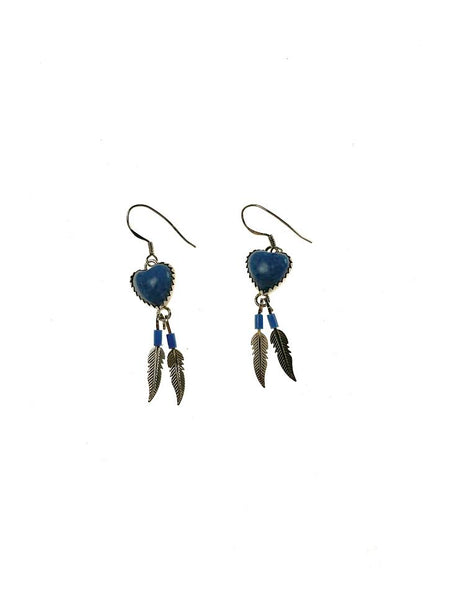 SS Handmade Navajo Spiny Oyster Heart and Lapis Dangle Earrings