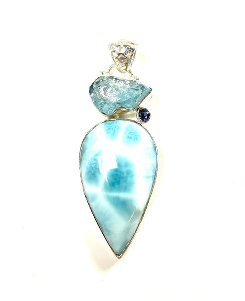 SS Larimar and Rough Blue Topaz Pendant