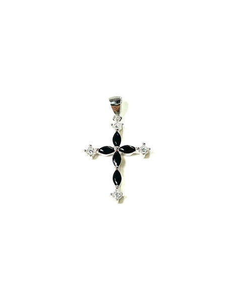 SS CZ and Onyx Cross Pendant