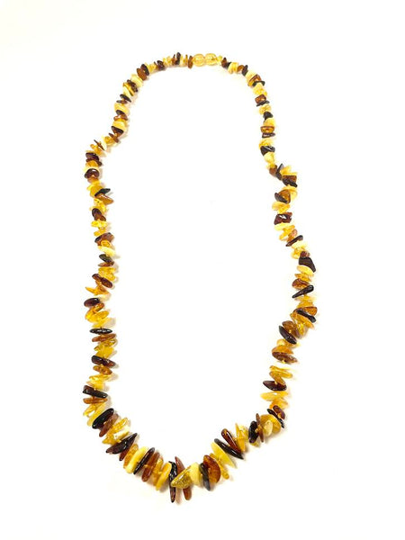 Carved Amber Barrel and Biwa Stick Pearl Necklace